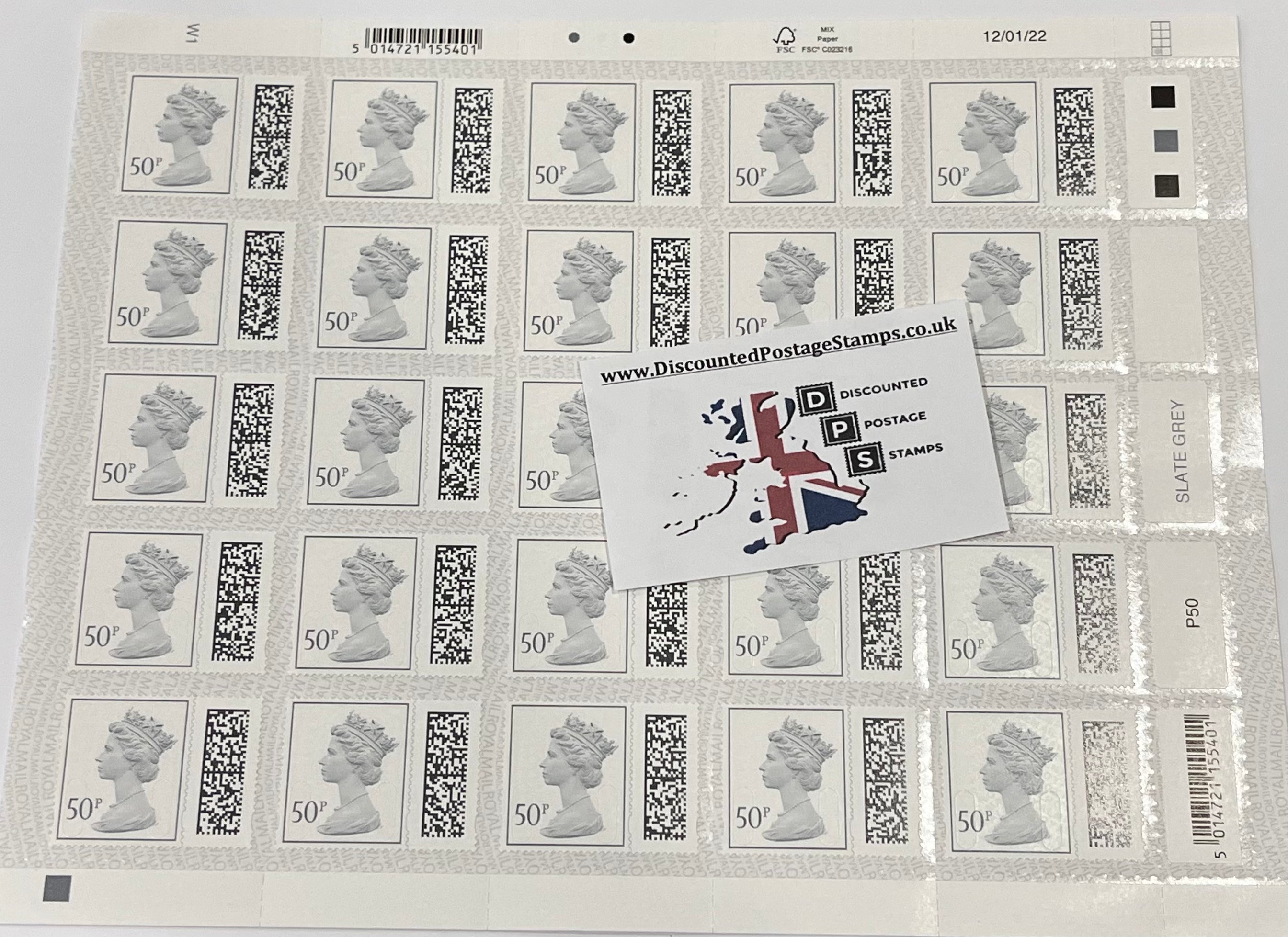 1 x 50p QR Coded Queens Head Stamps *15% Discount!* (43p Each!)
