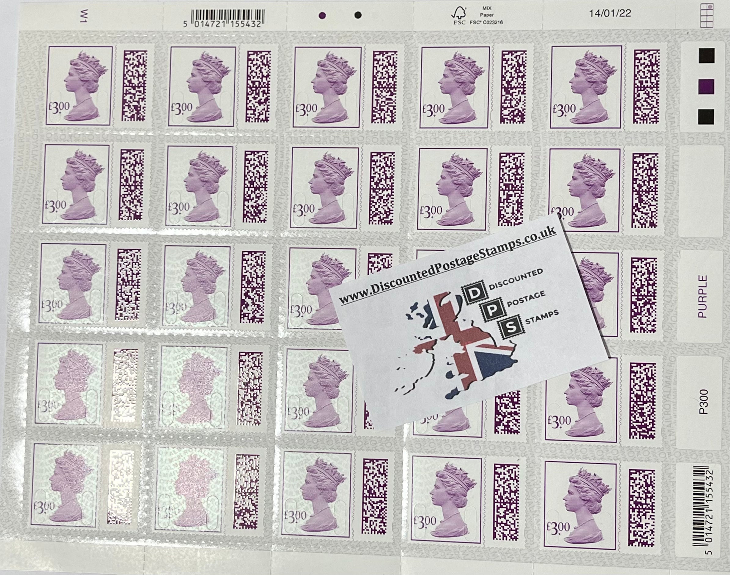 1 x £3 QR Coded Queens Head Christmas Stamps *13% Discount!* (£2.61 Each!)