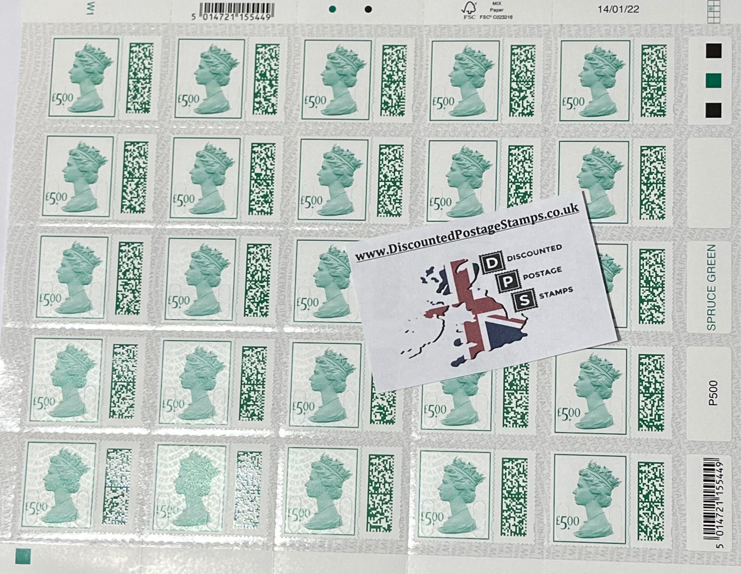 1 x £5 QR Coded Queens Head Christmas Stamps *13% Discount!* (£4.35 Each!)