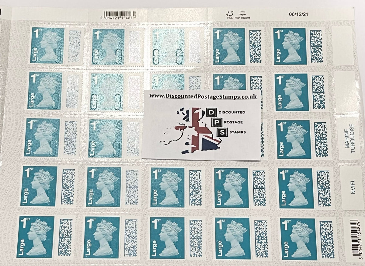 1 x 1st Class Turquoise Large Letter 100g Self Adhesive Stamps (QR Cod ...