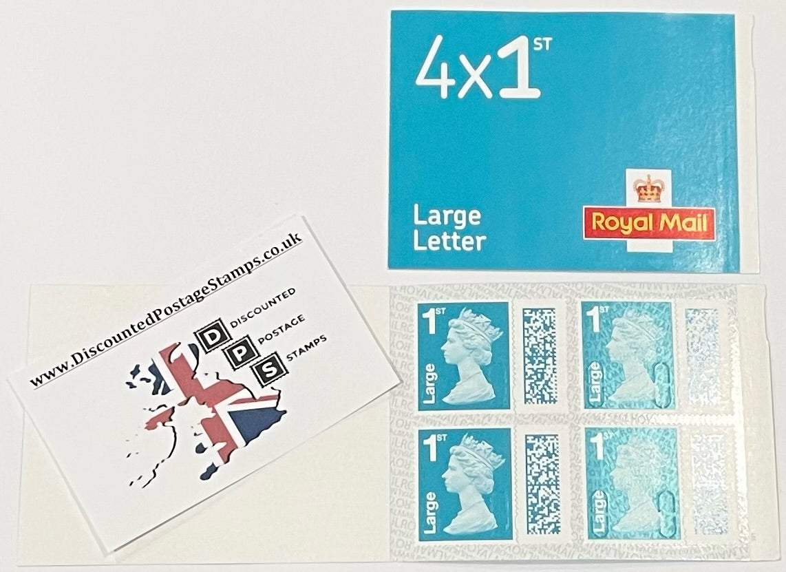 4 x 1st Class Turquoise Large Letter 100g Self Adhesive Stamps (QR Cod ...